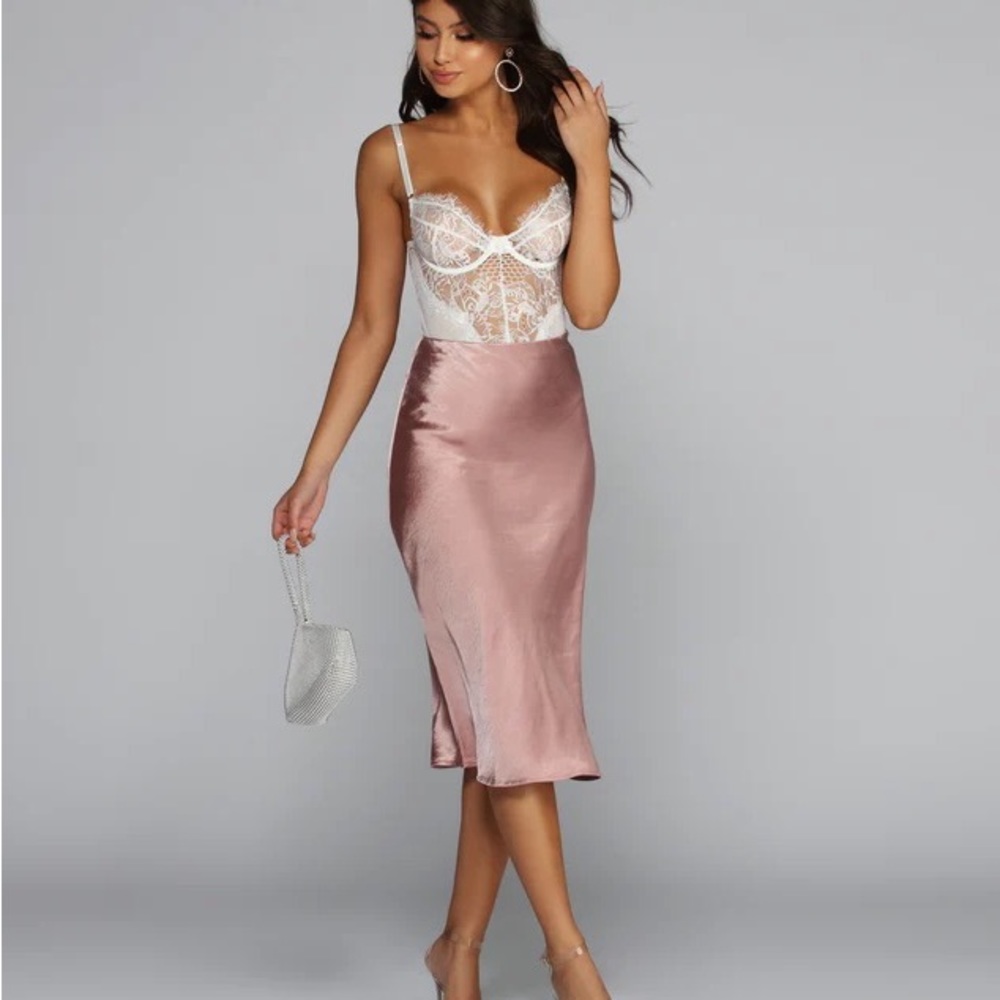 Windsor Satin Midi Skirt Mauve Pink Slip Skirt Bias Cut Small Y2K